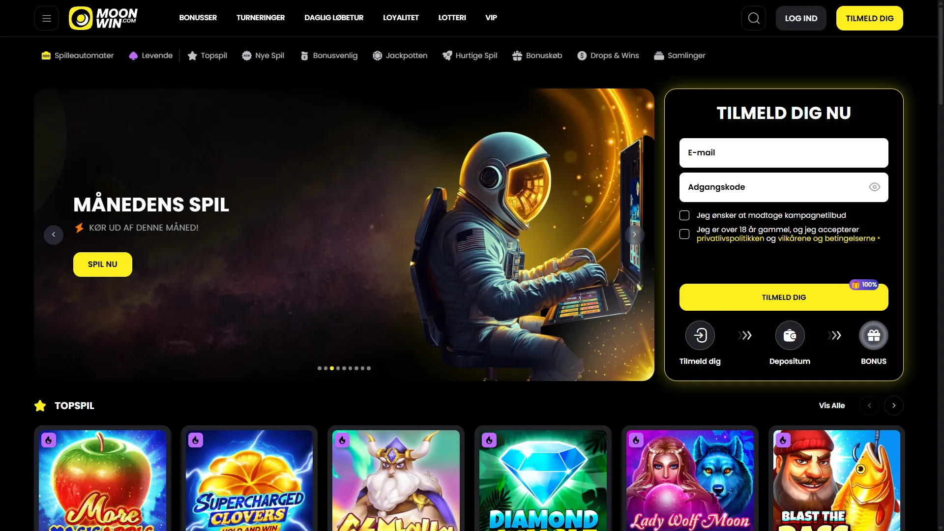 MoonWin casino hovedsiden